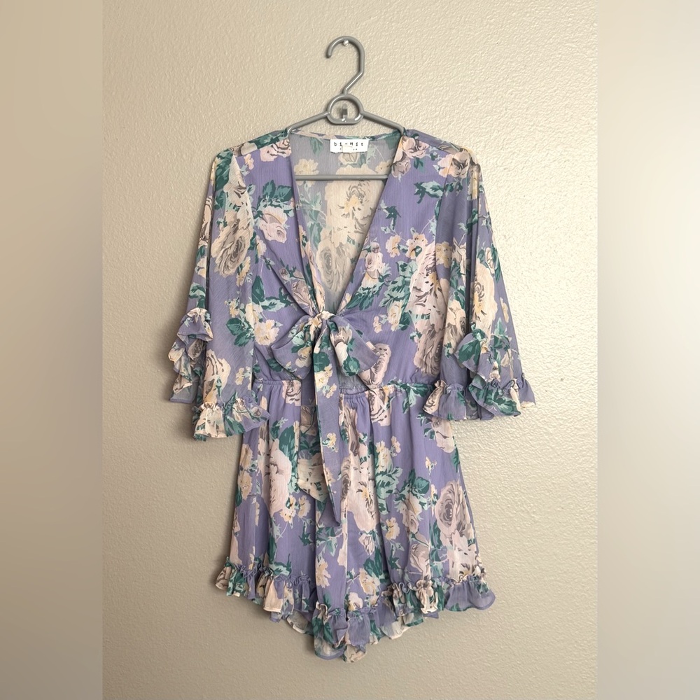 Floral Chiffon Romper with Ruffle Sleeves